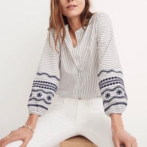 Madewell Striped Embroidered Sleeve Shirt Medium